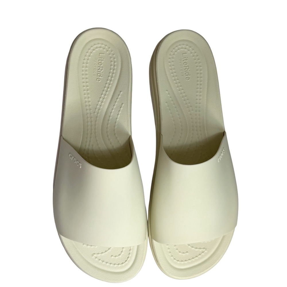 Crocs Brooklyn Low Wedge Slide Sandals Womens Size 9 Bone Beige LiteRide Comfort - Picture 2 of 11